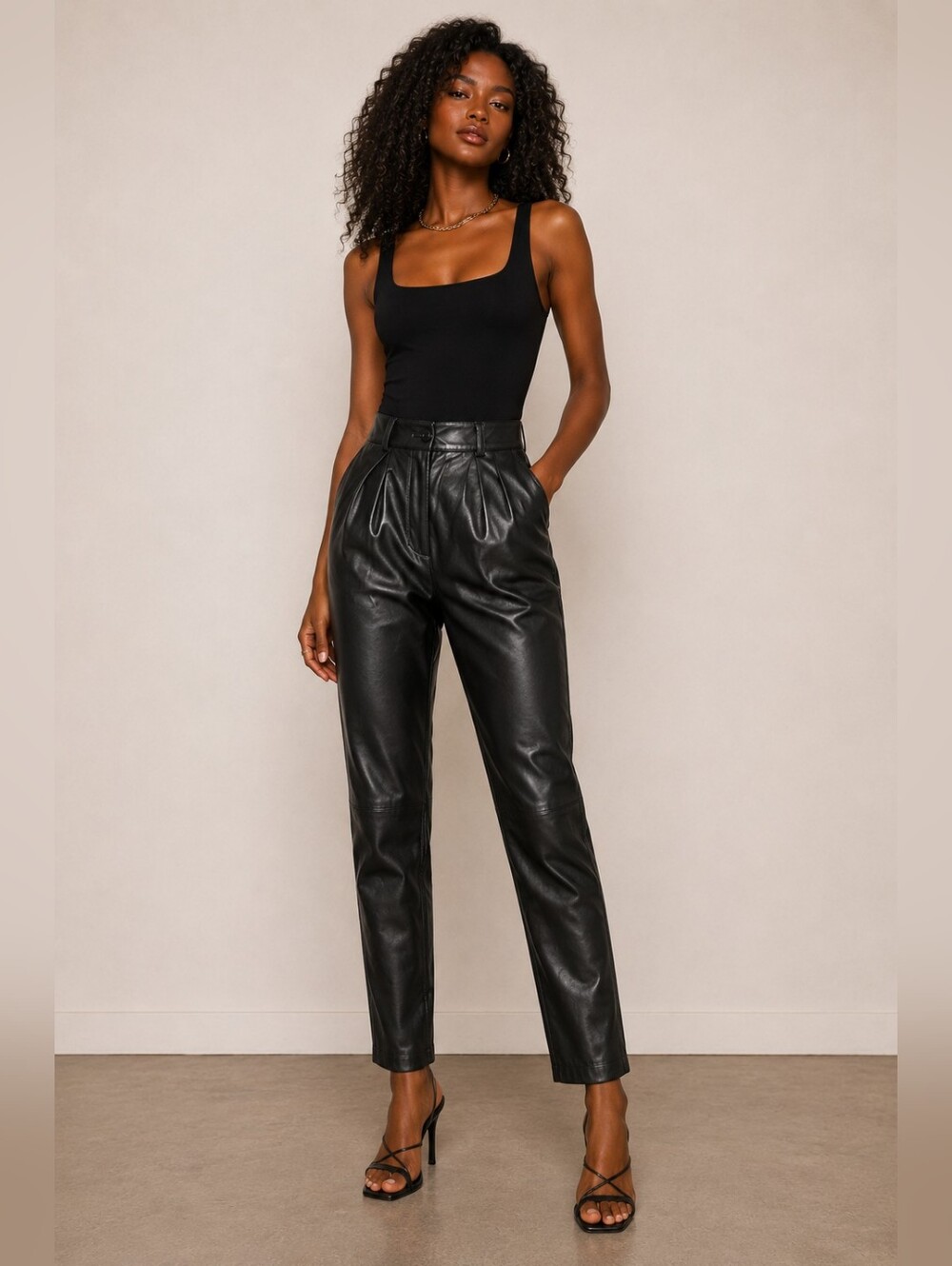 ❤️ 80S VINTAGE TALL COLLECTION GENUINE LEATHER HIGH RISE PLEATED STRAIGHT PANTS